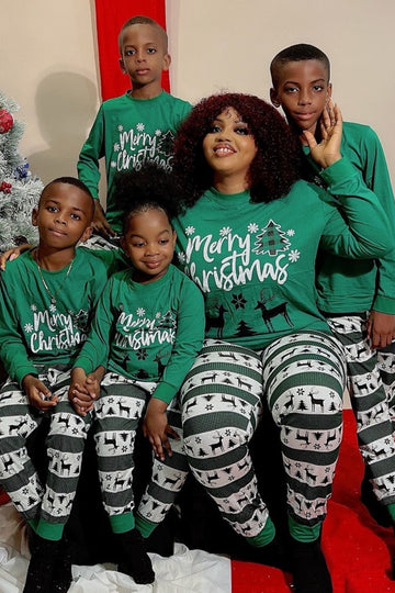 Ensemble de pyjama familial imprimé Joyeux Noël vert foncé